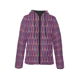 Eiffel Tower Pattern Print Design 05 Women's Padded Hooded Jacket
