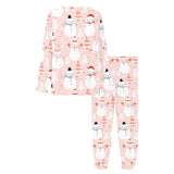 Cute snowman christmas tree snowpink background Women's All Over Print Pajama Set