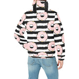 Donuts pink icing striped pattern Men's Padded Hooded Jacket