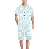 Maneki neko cat sakura Men's V-Neck Short Pajama Set