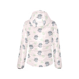cute raccoons leaves pattern Women's Padded Hooded Jacket