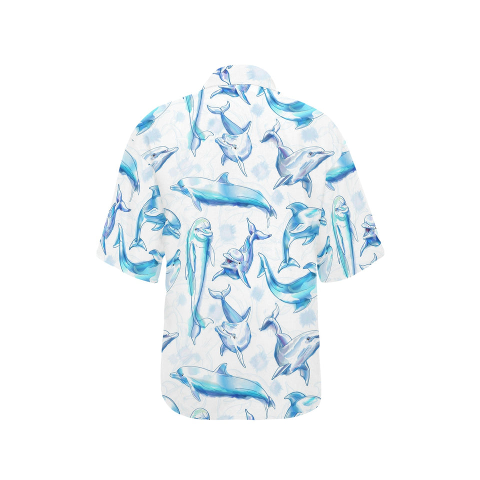 Watercolor dolphin pattern Women's All Over Print Hawaiian Shirt