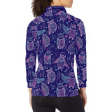 Cute owls pattern boho style ornament Women's Long Sleeve Polo Shirt