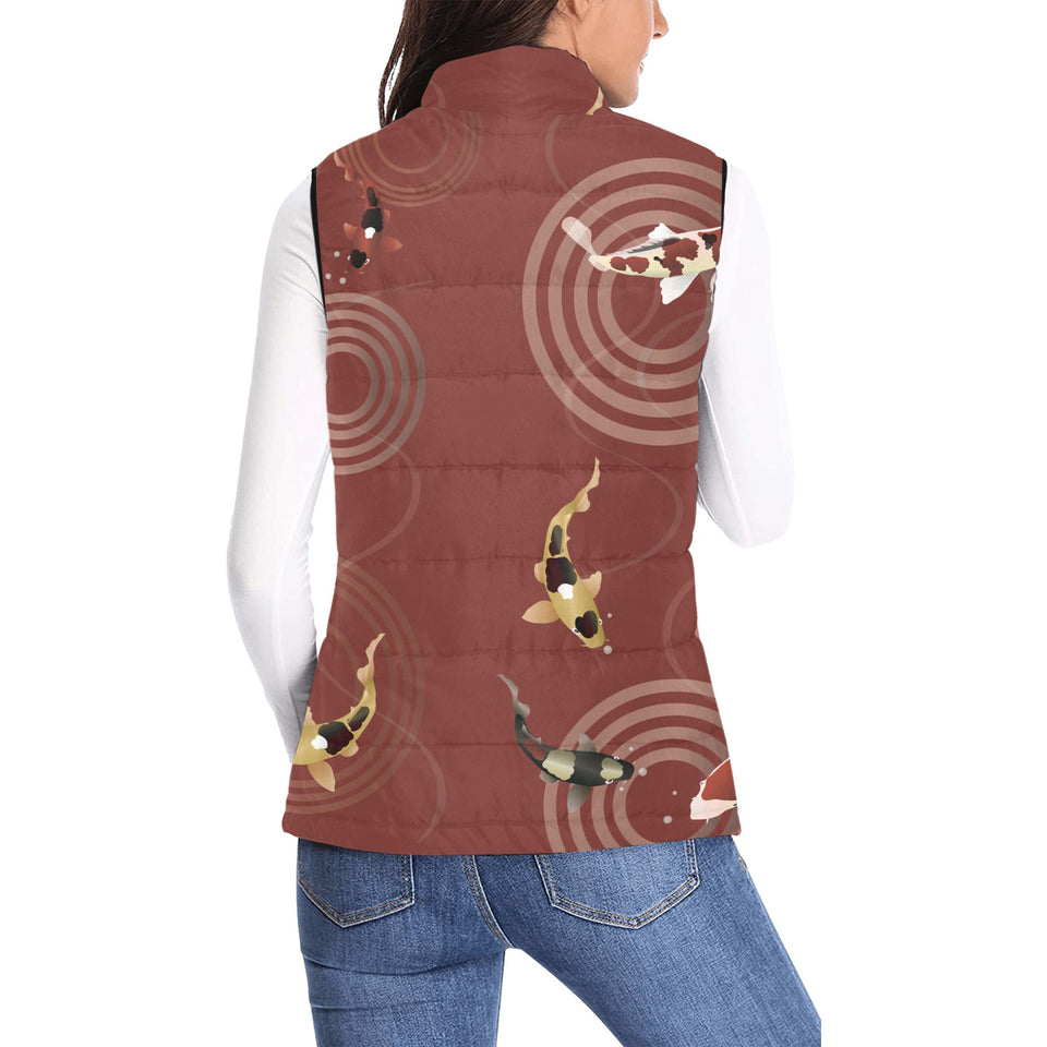 Koi Fish Carp Fish red background Women's Padded Vest