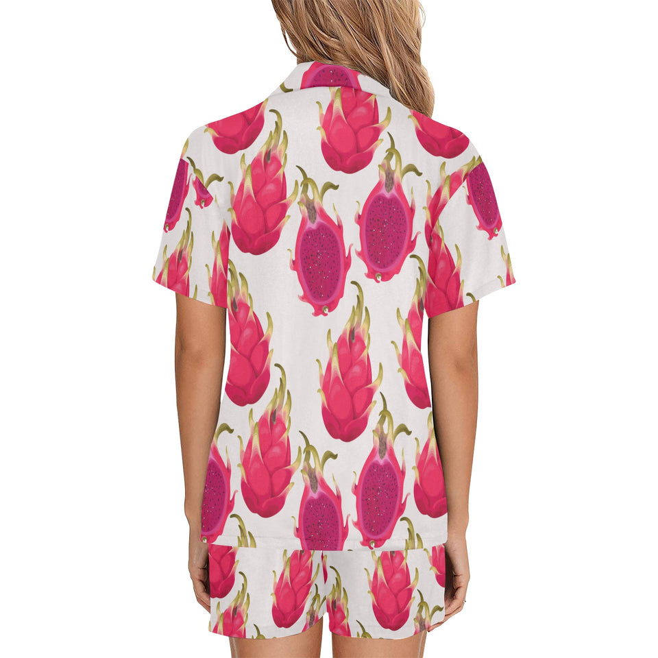 dragon fruits design pattern Women's V-Neck Short Pajama Set