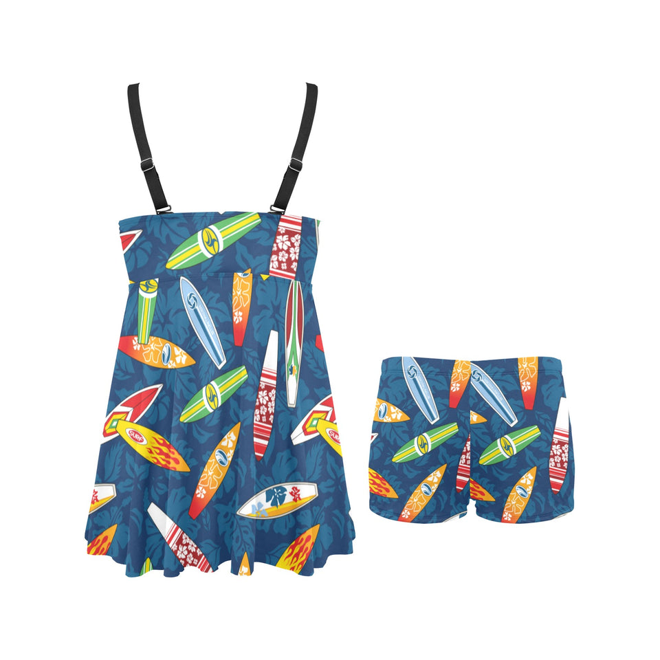 Surfboard Pattern Print Design 01 Chest Sexy Pleated Two Piece Swim Dress