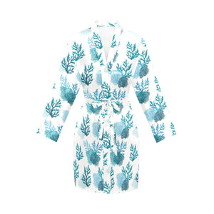 Coral Reef Pattern Print Design 04 Women's Long Sleeve Belted Night Robe
