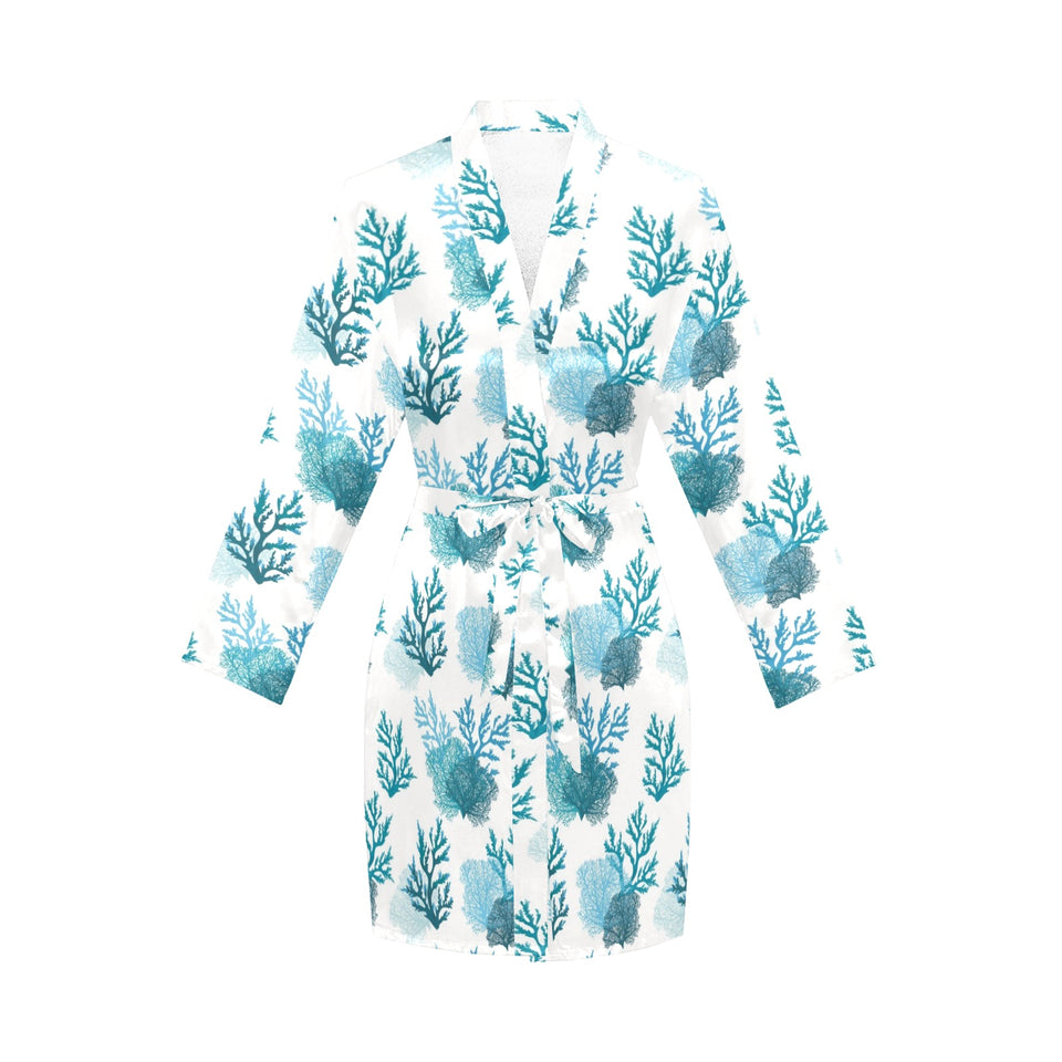 Coral Reef Pattern Print Design 04 Women's Long Sleeve Belted Night Robe