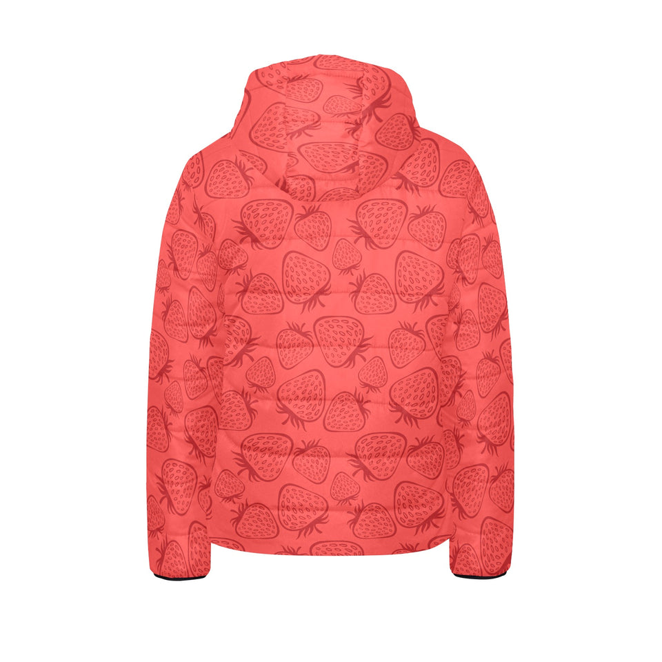 strawberry pattern red background Kids' Boys' Girls' Padded Hooded Jacket