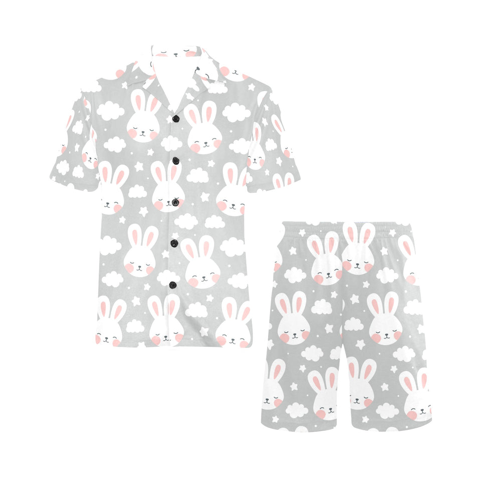 Rabbit cloud Pattern Men's V-Neck Short Pajama Set