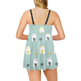 Cute hamster cheese pattern Chest Sexy Pleated Two Piece Swim Dress