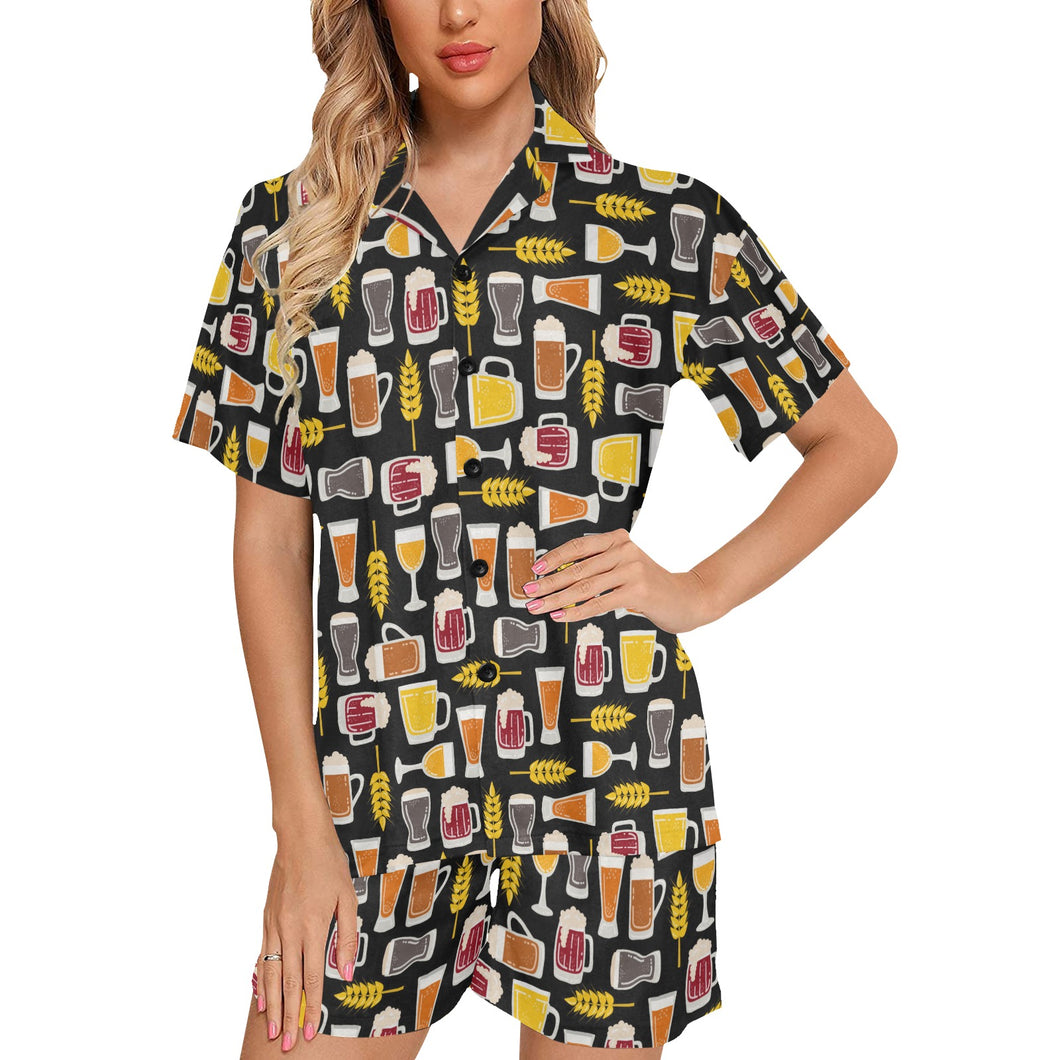 Beer type pattern Women's V-Neck Short Pajama Set