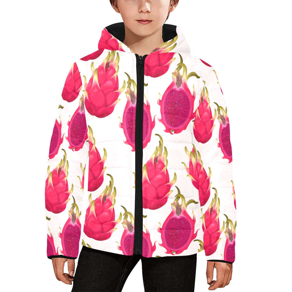 dragon fruits design pattern Kids' Boys' Girls' Padded Hooded Jacket