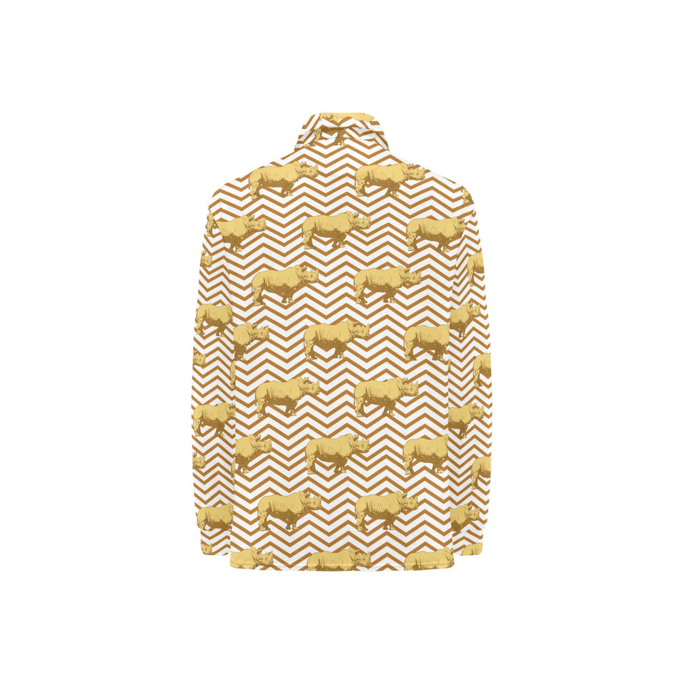 Rhino yellow theme pattern Women's Long Sleeve Polo Shirt