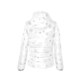 Snowflake pattern white background Women's Padded Hooded Jacket