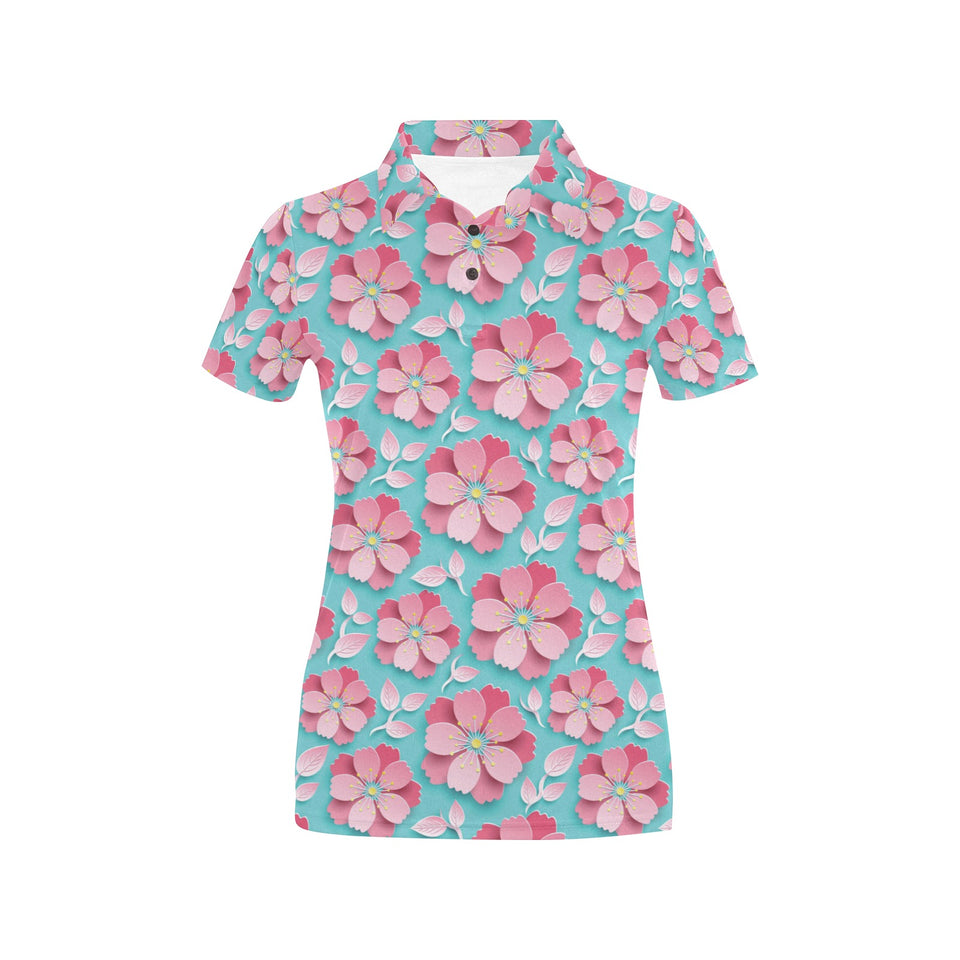 3D sakura cherry blossom pattern Women's All Over Print Polo Shirt