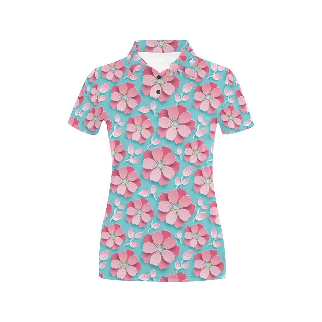 3D sakura cherry blossom pattern Women's All Over Print Polo Shirt