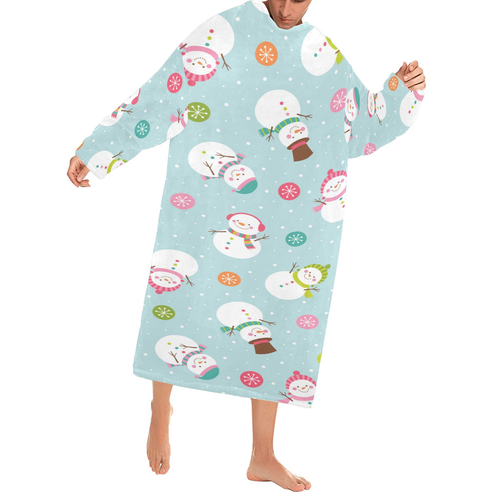 Cute snowman snowflake pattern Blanket Robe with Sleeves