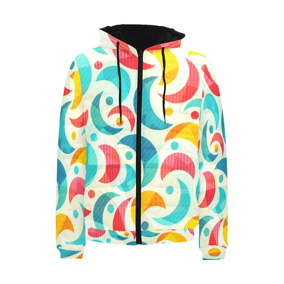 Colorful moon pattern Men's Padded Hooded Jacket