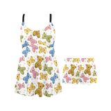 Teddy Bear Pattern Print Design 01 Chest Sexy Pleated Two Piece Swim Dress