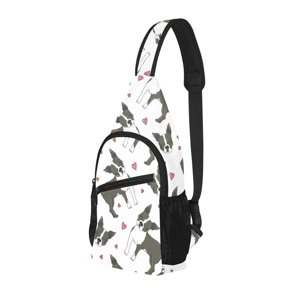 Boston terrier dog hearts vector pattern All Over Print Chest Bag