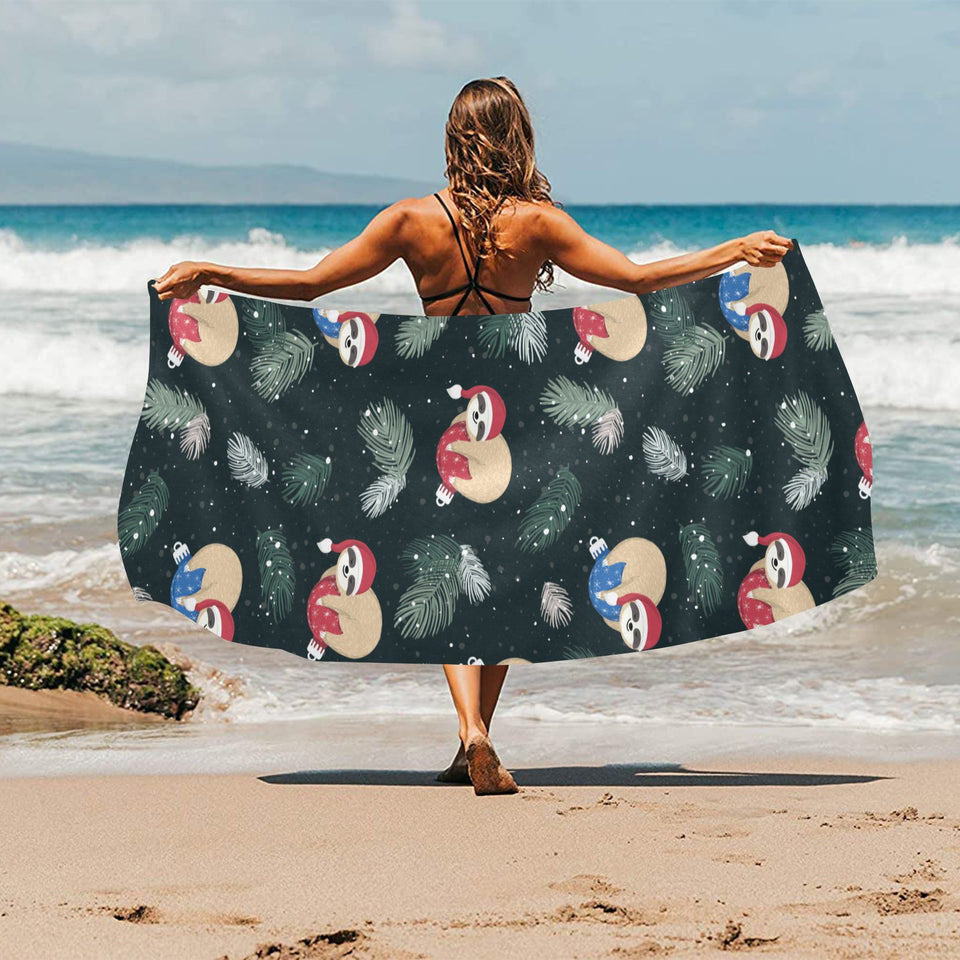 Cute sloths sleeping christmas ball santa hat patt Beach Towel