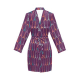 Eiffel Tower Pattern Print Design 05 Women's Long Sleeve Belted Night Robe