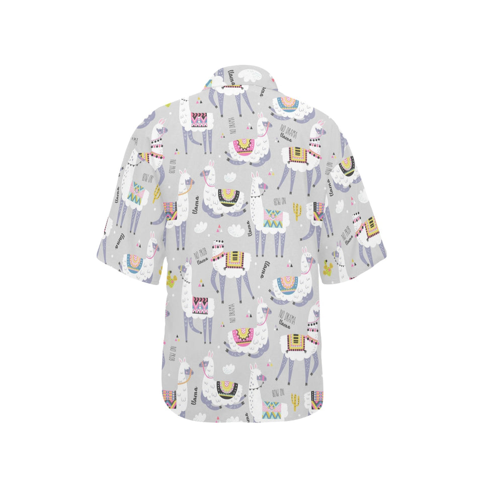 Cute Llama Alpaca pattern Women's All Over Print Hawaiian Shirt