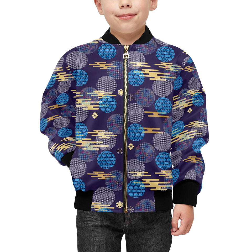 Blue japanese pattern cloud wave flower Kids' Boys' Girls' Bomber Jacket
