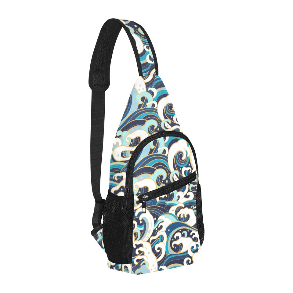 Japanese wave pattern All Over Print Chest Bag