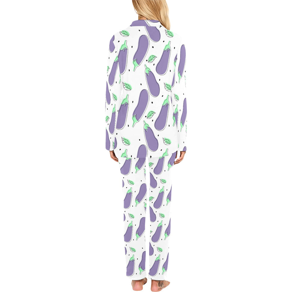 Eggplant Pattern Print Design 05 Women's Long Pajama Set