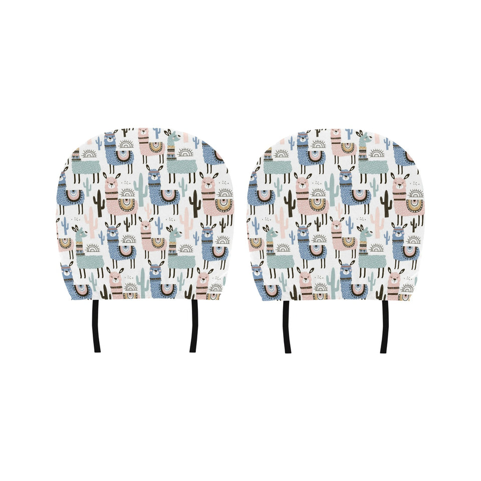 lama Alpaca cactus hand drawn pattern Car Headrest Cover