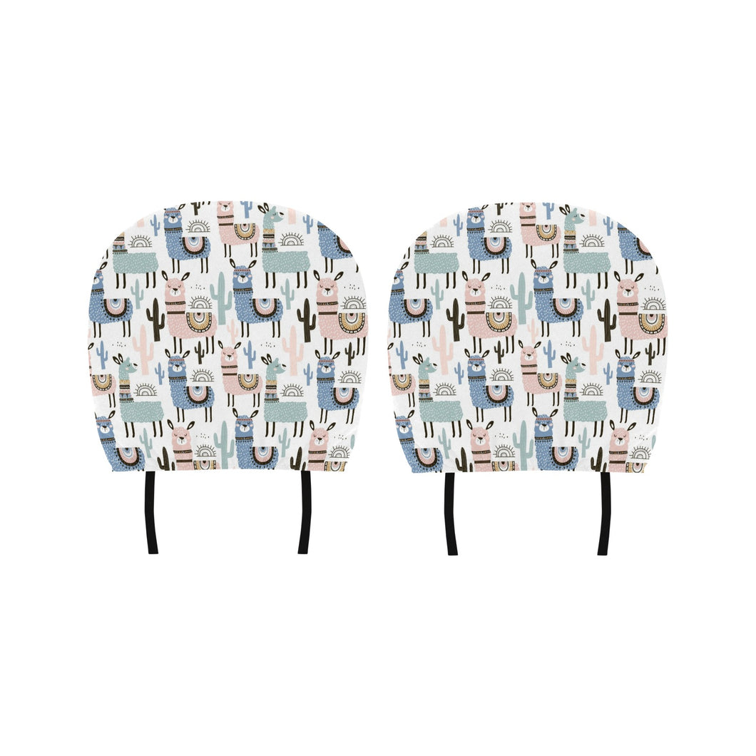 lama Alpaca cactus hand drawn pattern Car Headrest Cover