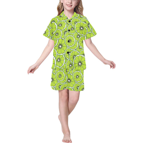 Slices of Lime design pattern Kids' Boys' Girls' V-Neck Short Pajama Set