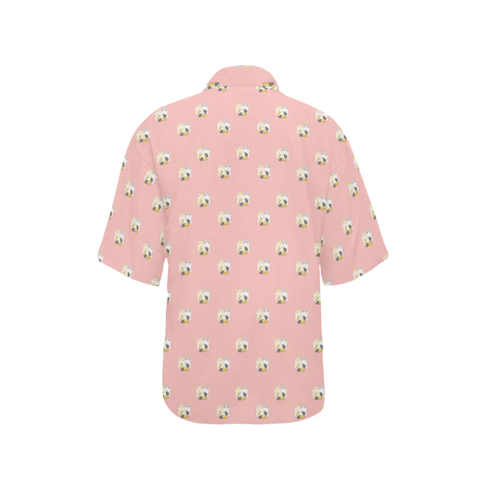 Cute hamster cheese pattern pink background Women's All Over Print Hawaiian Shirt