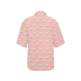 Cute hamster cheese pattern pink background Women's All Over Print Hawaiian Shirt