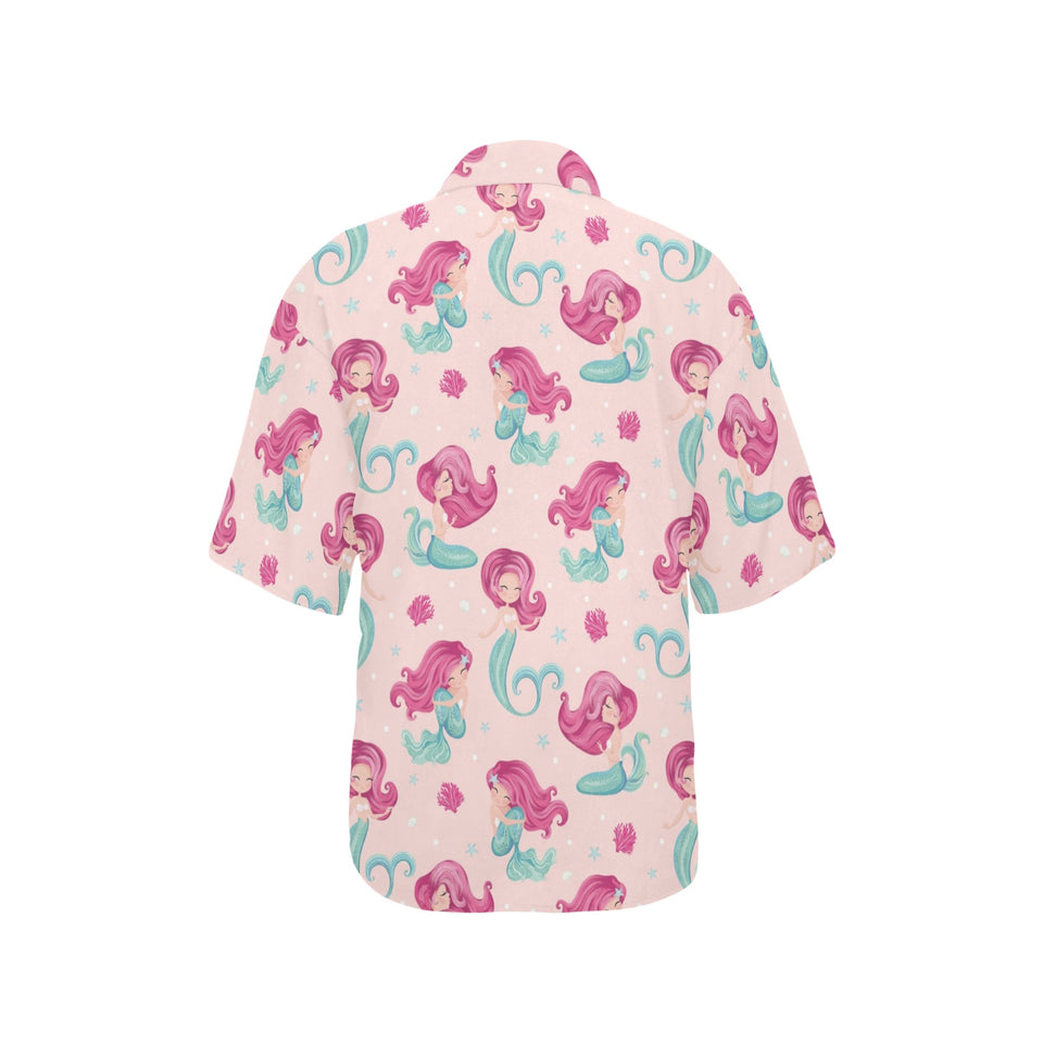 Cute little mermaid pattern Women's All Over Print Hawaiian Shirt