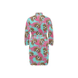 Beagle muzzles turquoise paint splashes pink patte Men's Long Sleeve Belted Night Robe