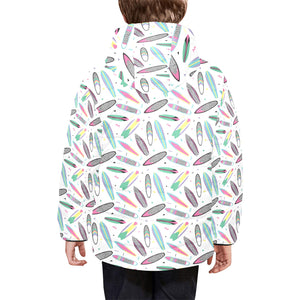 Surfboard Pattern Print Design 04 Kids' Boys' Girls' Padded Hooded Jacket