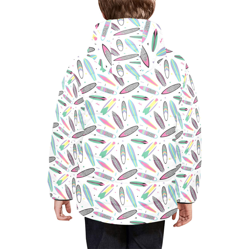Surfboard Pattern Print Design 04 Kids' Boys' Girls' Padded Hooded Jacket