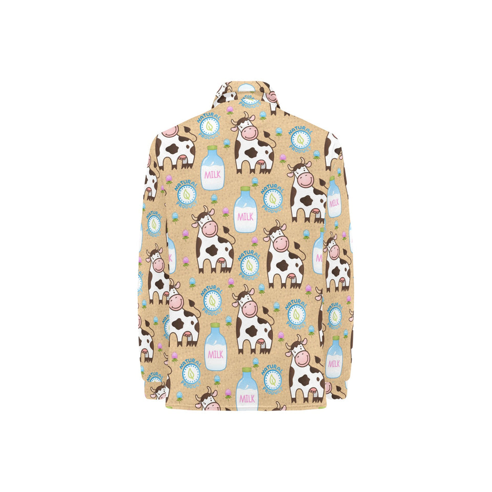 Cow bottle of milk pattern Women's Long Sleeve Polo Shirt