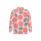 Grapefruit leaves flower pink background Men's Long Sleeve Polo Shirt