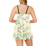 Hand drawn sea turtle fish pattern Chest Sexy Pleated Two Piece Swim Dress