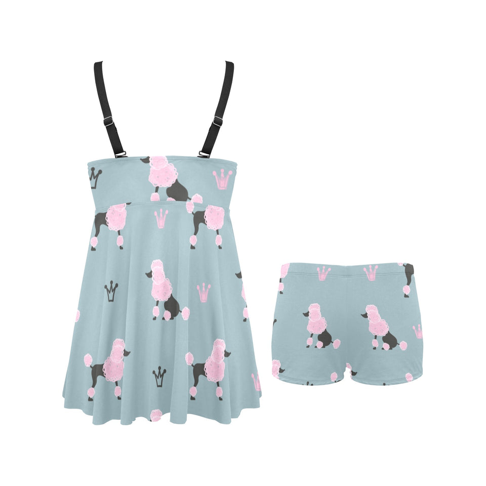 poodle dog pattern Chest Sexy Pleated Two Piece Swim Dress