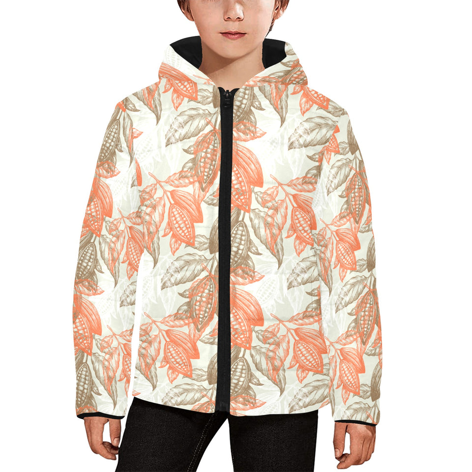 Cocoa beans Cocoa tree pattern Kids' Boys' Girls' Padded Hooded Jacket