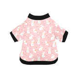 Cute white rabbit flower pink background All Over Print Pet Dog Round Neck Fuzzy Shirt