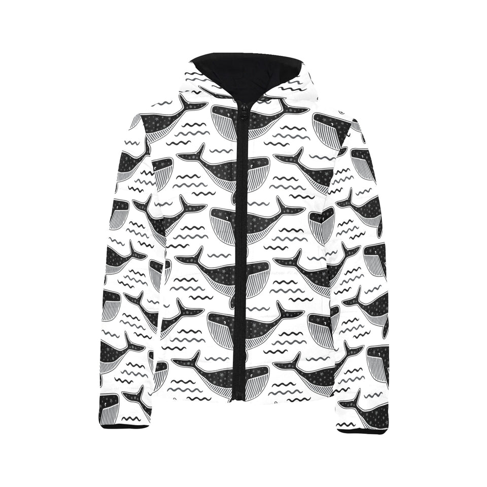 Black whale pattern Kids' Boys' Girls' Padded Hooded Jacket