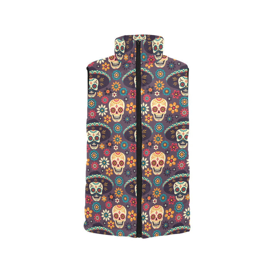 Sugar skulls flower maxican pattern Women's Padded Vest