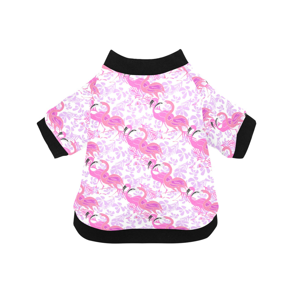Pink flamingo flower pattern All Over Print Pet Dog Round Neck Fuzzy Shirt