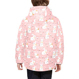 Cute white rabbit flower pink background Kids' Boys' Girls' Padded Hooded Jacket